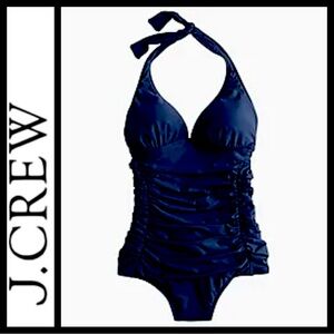 NWT J. Crew Navy Ruched Halter Swimsuit